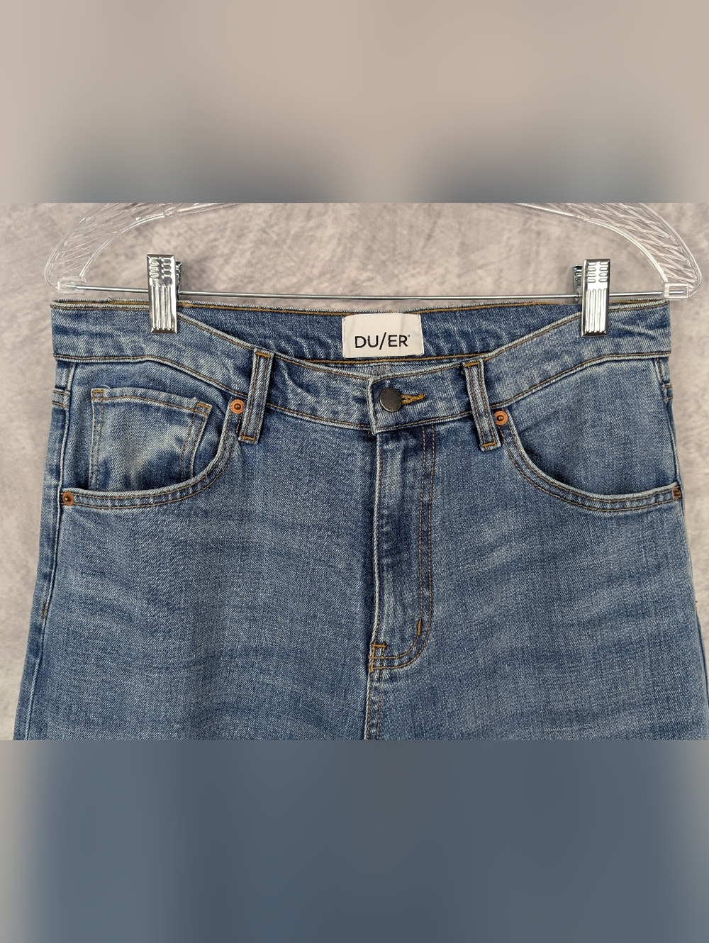 DU/ER Performance Denim High Rise Wide Leg Jeans Medium Wash - Picture 3 of 8